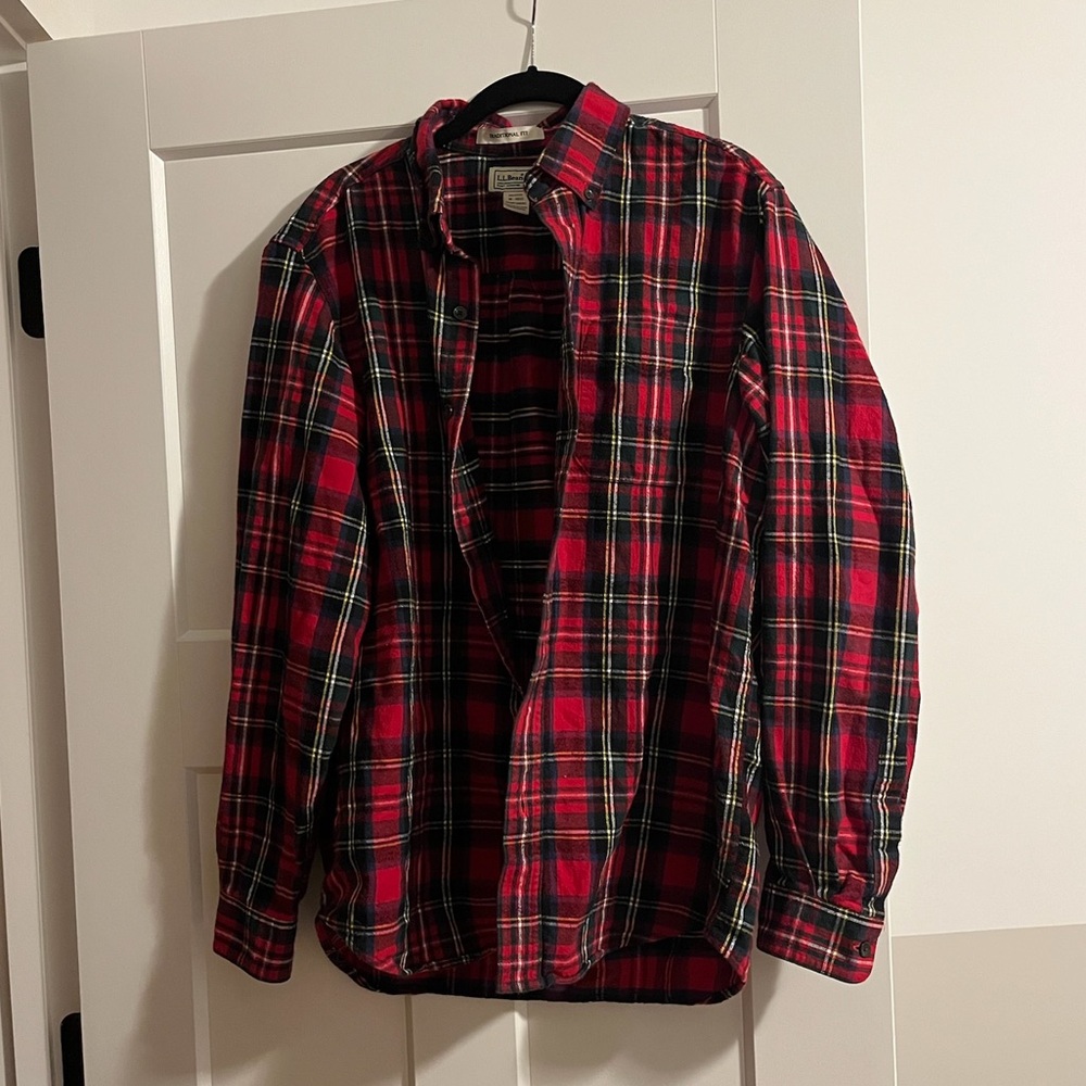 L.L. Bean Red and Green Plaid Casual Shirt Flannel